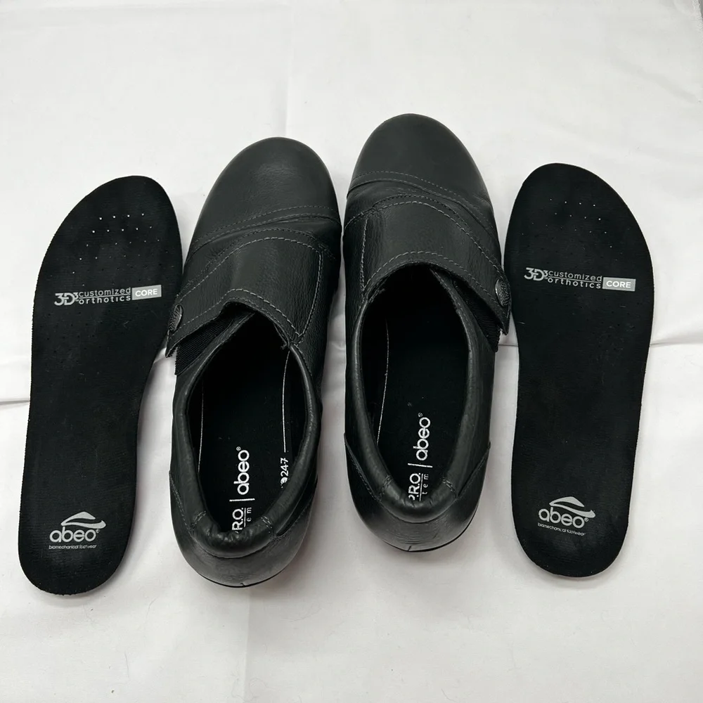 ABEO 24/7 Women's Shoes Comfort Ivonne Hook & Loop Soft Leather Black sz 8